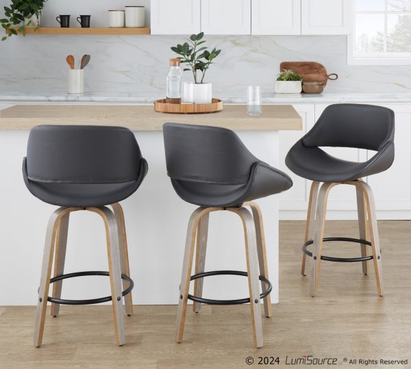 Fabrico 26 Inch Grey Faux Leather Mid Century Modern Counter Stools Set of 2 1
