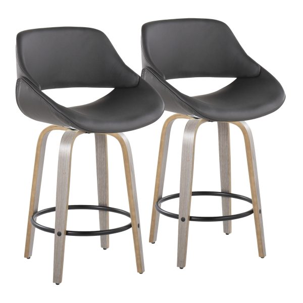 Fabrico 26 Inch Grey Faux Leather Mid Century Modern Counter Stools Set of 2 2