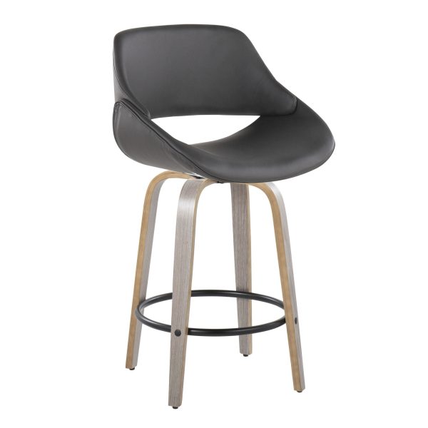 Fabrico 26 Inch Grey Faux Leather Mid Century Modern Counter Stools Set of 2 3