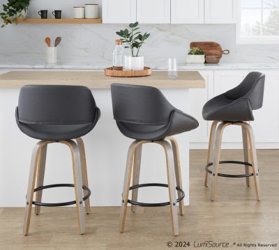 Fabrico 26-Inch Grey Faux Leather Mid-Century Modern Counter Stools (Set of 2)