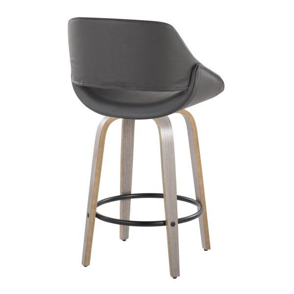 Fabrico 26 Inch Grey Faux Leather Mid Century Modern Counter Stools Set of 2 5