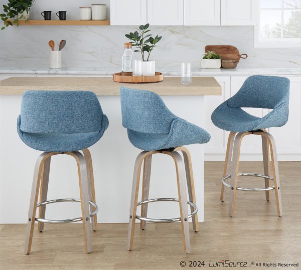 Fabrico 26 Inch Light Grey Blue Noise Contemporary Counter Stools Set of 2 1