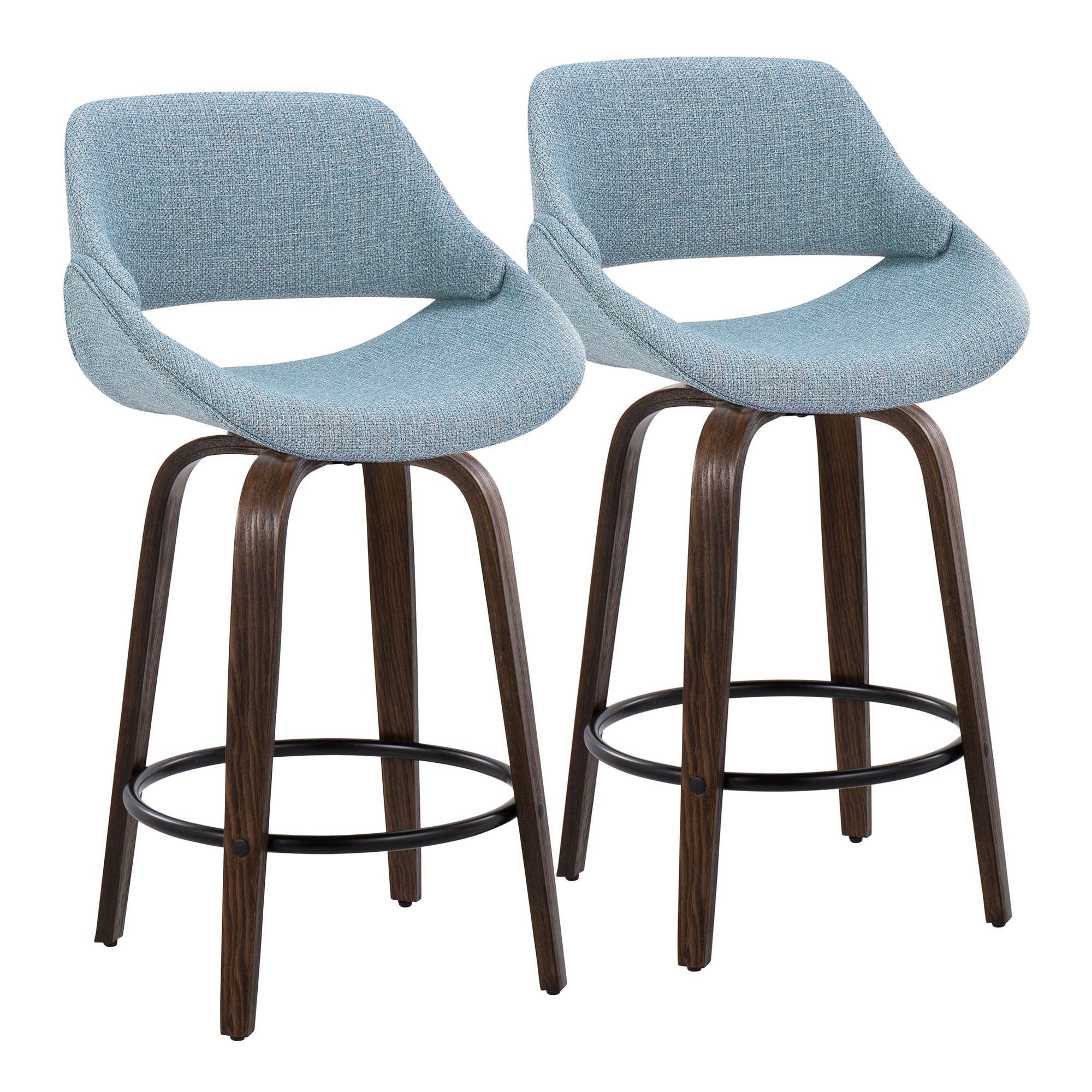 Fabrico 26-Inch Mid-Century Modern Swivel Counter Stools in Walnut and Blue Fabric (Set of 2) (Set of 2) 5 Fabrico 26-Inch Mid-Century Modern Swivel Counter Stools in Walnut and Blue Fabric (Set of 2) (Set of 2) - Image 5