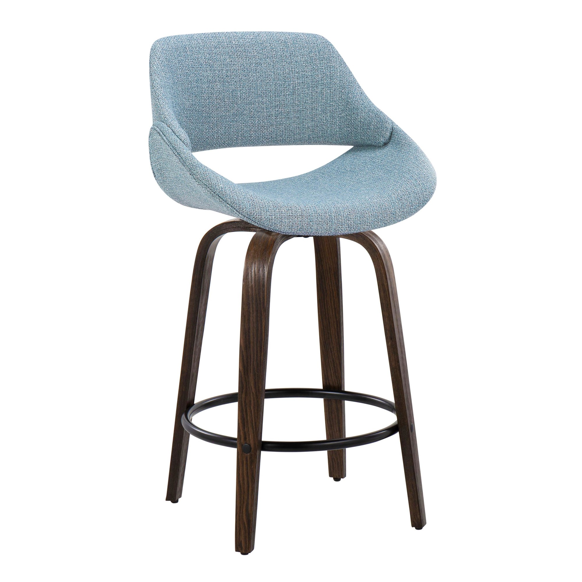 Fabrico 26-Inch Mid-Century Modern Swivel Counter Stools in Walnut and Blue Fabric (Set of 2) (Set of 2) 6 Fabrico 26-Inch Mid-Century Modern Swivel Counter Stools in Walnut and Blue Fabric (Set of 2) (Set of 2) - Image 6