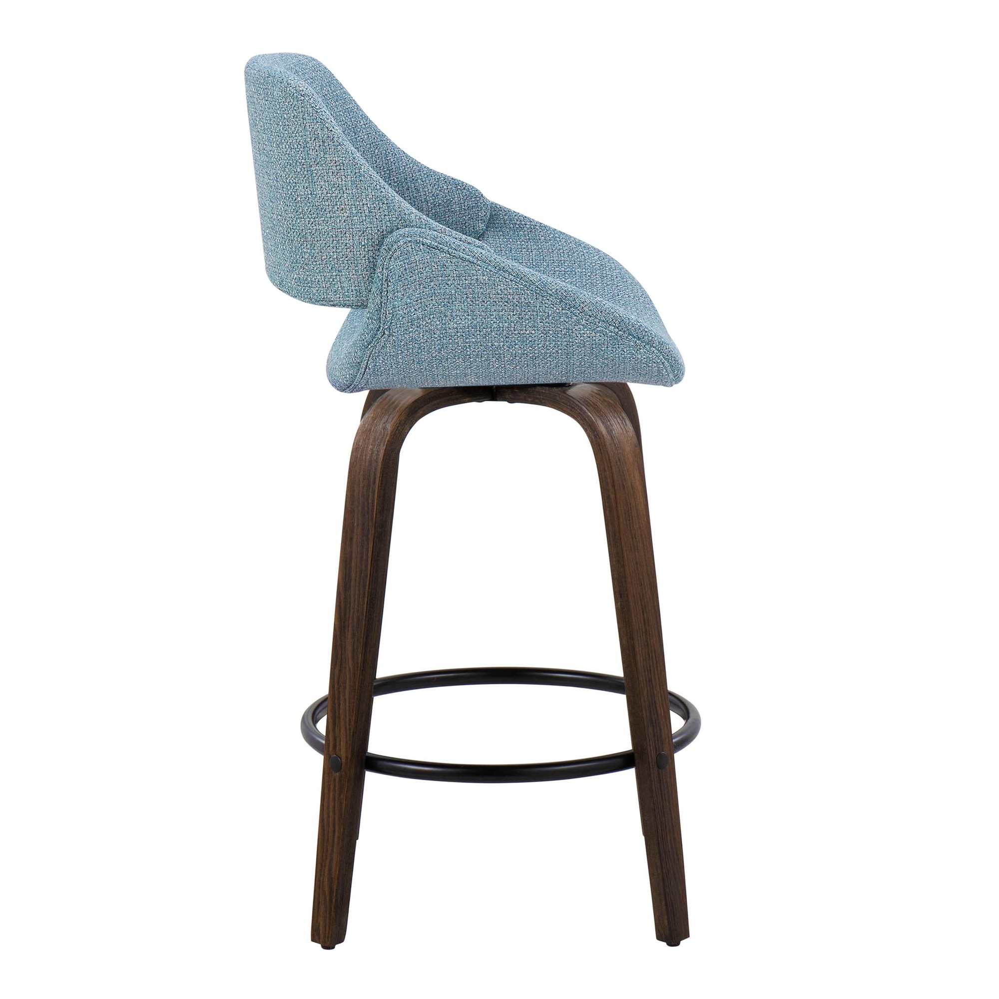 Fabrico 26-Inch Mid-Century Modern Swivel Counter Stools in Walnut and Blue Fabric (Set of 2) (Set of 2) 7 Fabrico 26-Inch Mid-Century Modern Swivel Counter Stools in Walnut and Blue Fabric (Set of 2) (Set of 2) - Image 7