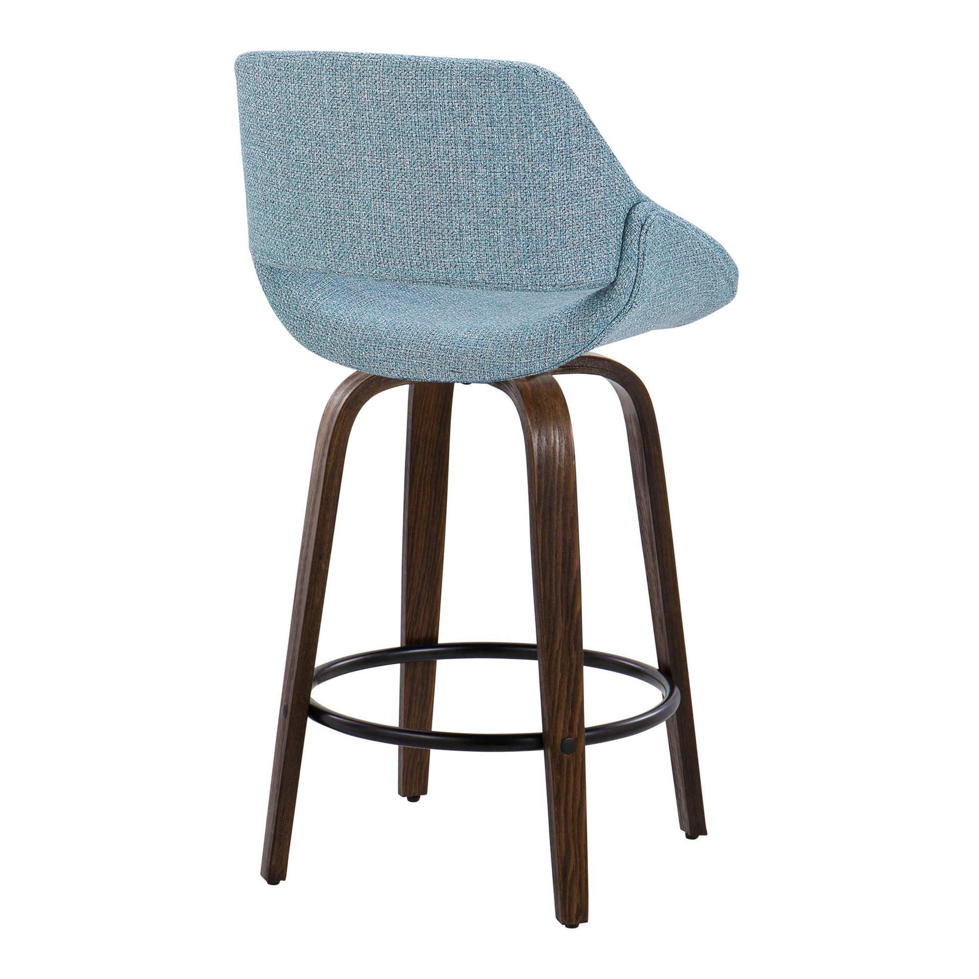 Fabrico 26-Inch Mid-Century Modern Swivel Counter Stools in Walnut and Blue Fabric (Set of 2) (Set of 2) 8 Fabrico 26-Inch Mid-Century Modern Swivel Counter Stools in Walnut and Blue Fabric (Set of 2) (Set of 2) - Image 8