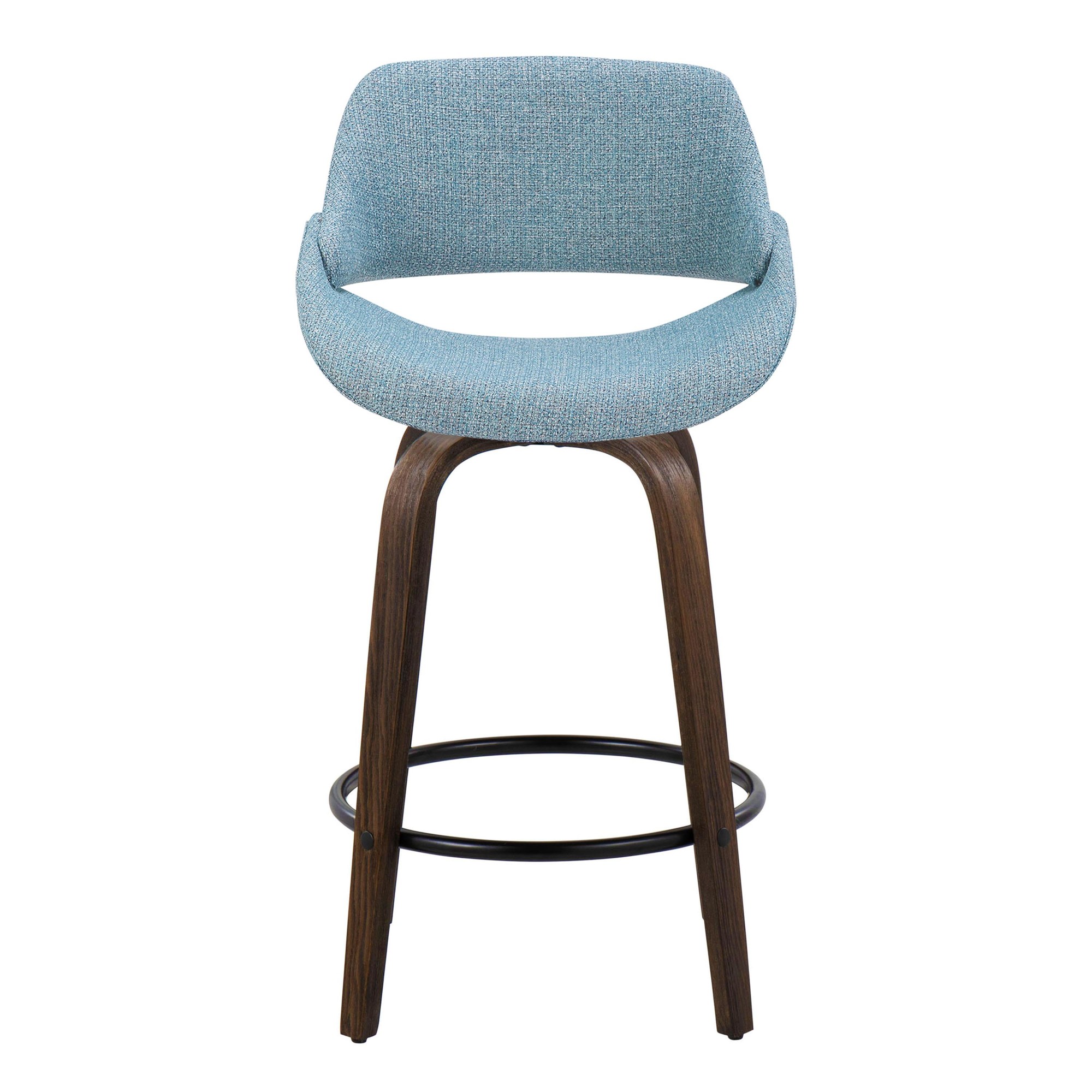 Fabrico 26-Inch Mid-Century Modern Swivel Counter Stools in Walnut and Blue Fabric (Set of 2) (Set of 2) 10 Fabrico 26-Inch Mid-Century Modern Swivel Counter Stools in Walnut and Blue Fabric (Set of 2) (Set of 2) - Image 10