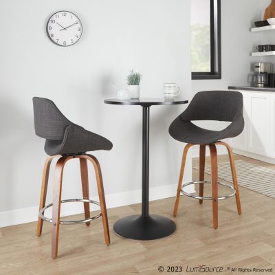 Fabrico 26-Inch Mid-Century Modern Swivel Counter Stools in Walnut and Charcoal Fabric (Set of 2) (Set of 2)