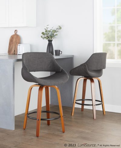 Fabrico 26-Inch Mid-Century Modern Swivel Counter Stools in Walnut and Charcoal (Set of 2) (Set of 2)