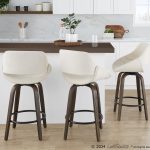 Fabrico 26-Inch Mid-Century Modern Swivel Counter Stools in Walnut and Cream Fabric (Set of 2) (Set of 2) 12 Fabrico 26-Inch Mid-Century Modern Swivel Counter Stools in Walnut and Cream Fabric (Set of 2) (Set of 2)