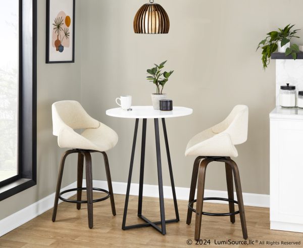Fabrico 26 Inch Mid Century Modern Swivel Counter Stools in Walnut and Cream Fabric Set of 2 Set of 2 2
