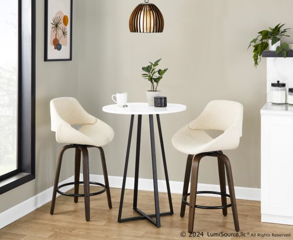 Fabrico 26 Inch Mid Century Modern Swivel Counter Stools in Walnut and Cream Fabric Set of 2 Set of 2 3