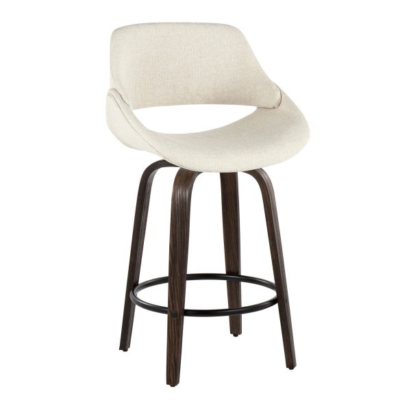 Fabrico 26 Inch Mid Century Modern Swivel Counter Stools in Walnut and Cream Fabric Set of 2 Set of 2 5