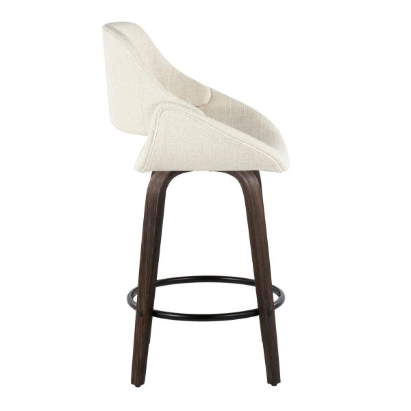 Fabrico 26 Inch Mid Century Modern Swivel Counter Stools in Walnut and Cream Fabric Set of 2 Set of 2 6
