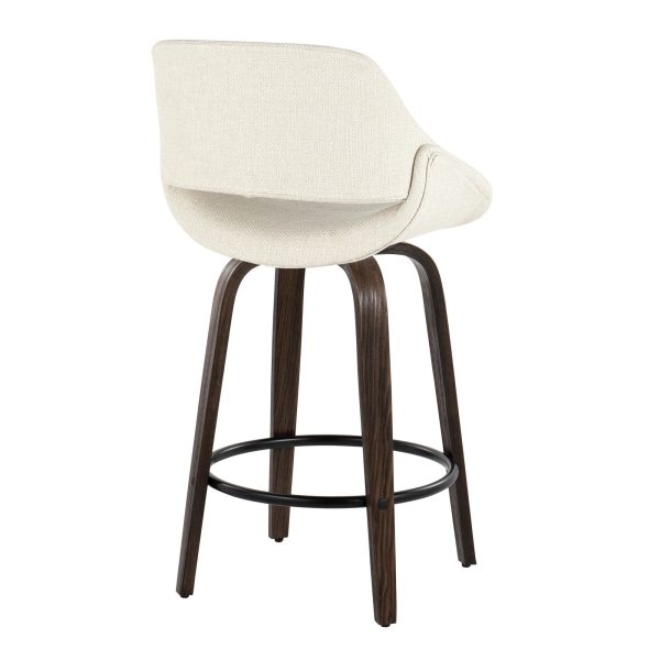 Fabrico 26 Inch Mid Century Modern Swivel Counter Stools in Walnut and Cream Fabric Set of 2 Set of 2 7