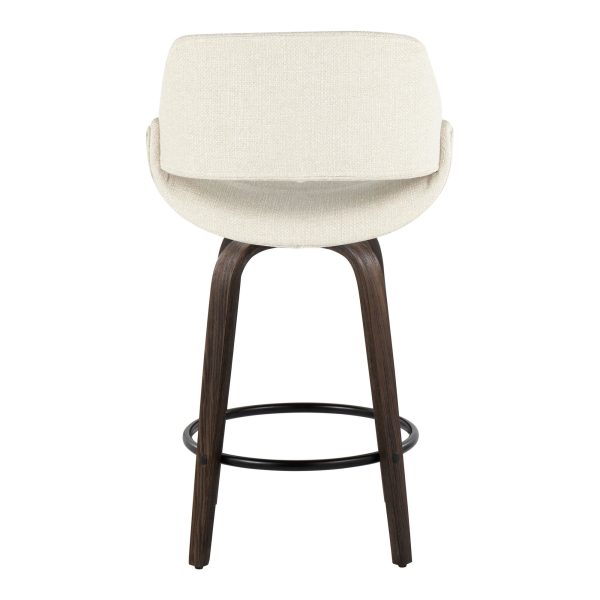 Fabrico 26 Inch Mid Century Modern Swivel Counter Stools in Walnut and Cream Fabric Set of 2 Set of 2 8