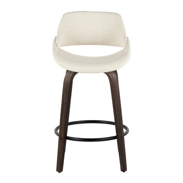 Fabrico 26 Inch Mid Century Modern Swivel Counter Stools in Walnut and Cream Fabric Set of 2 Set of 2 9