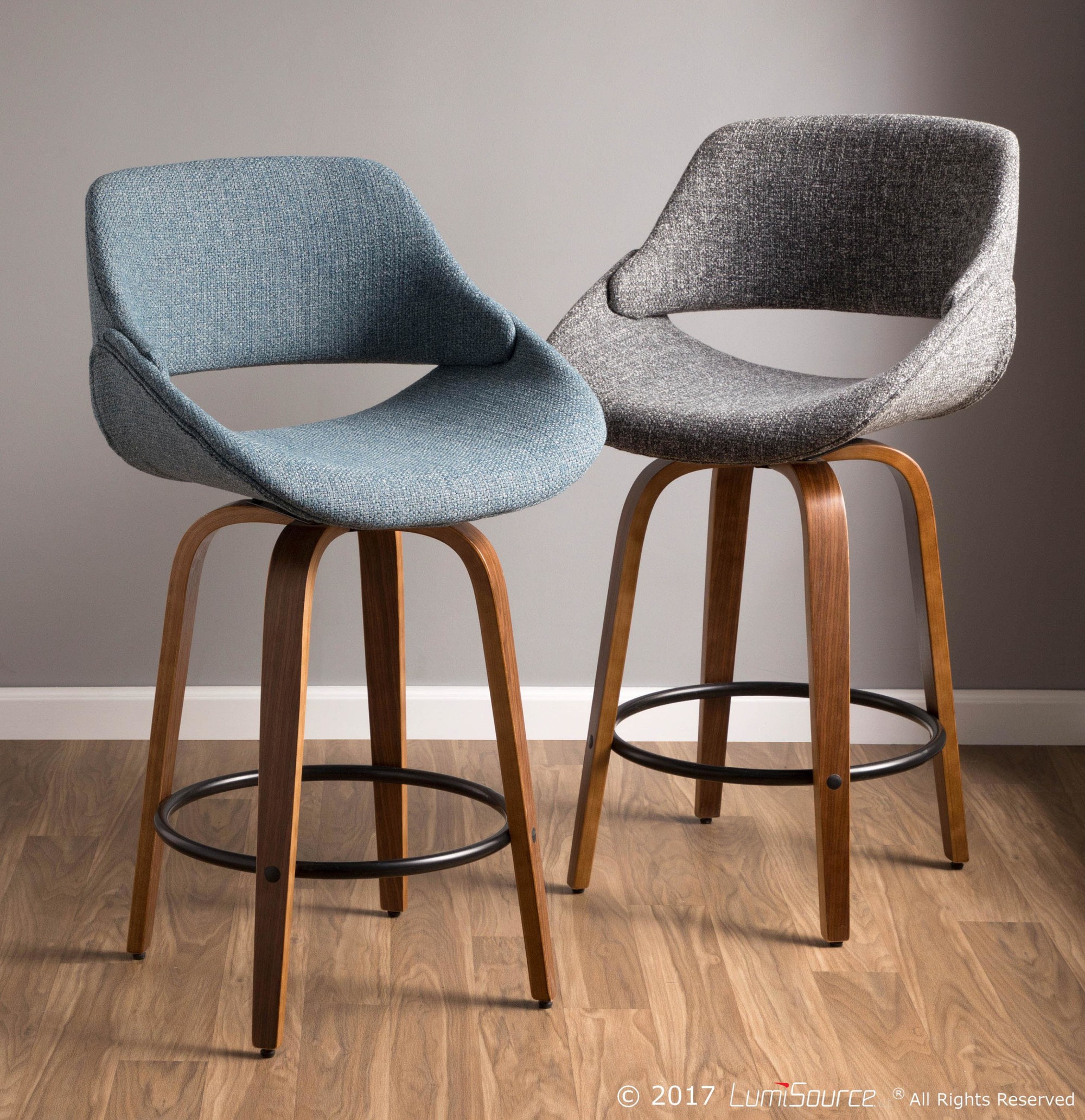 Fabrico 26-Inch Mid-Century Modern Walnut Grey Counter Stool 1 Fabrico 26-Inch Mid-Century Modern Walnut Grey Counter Stool