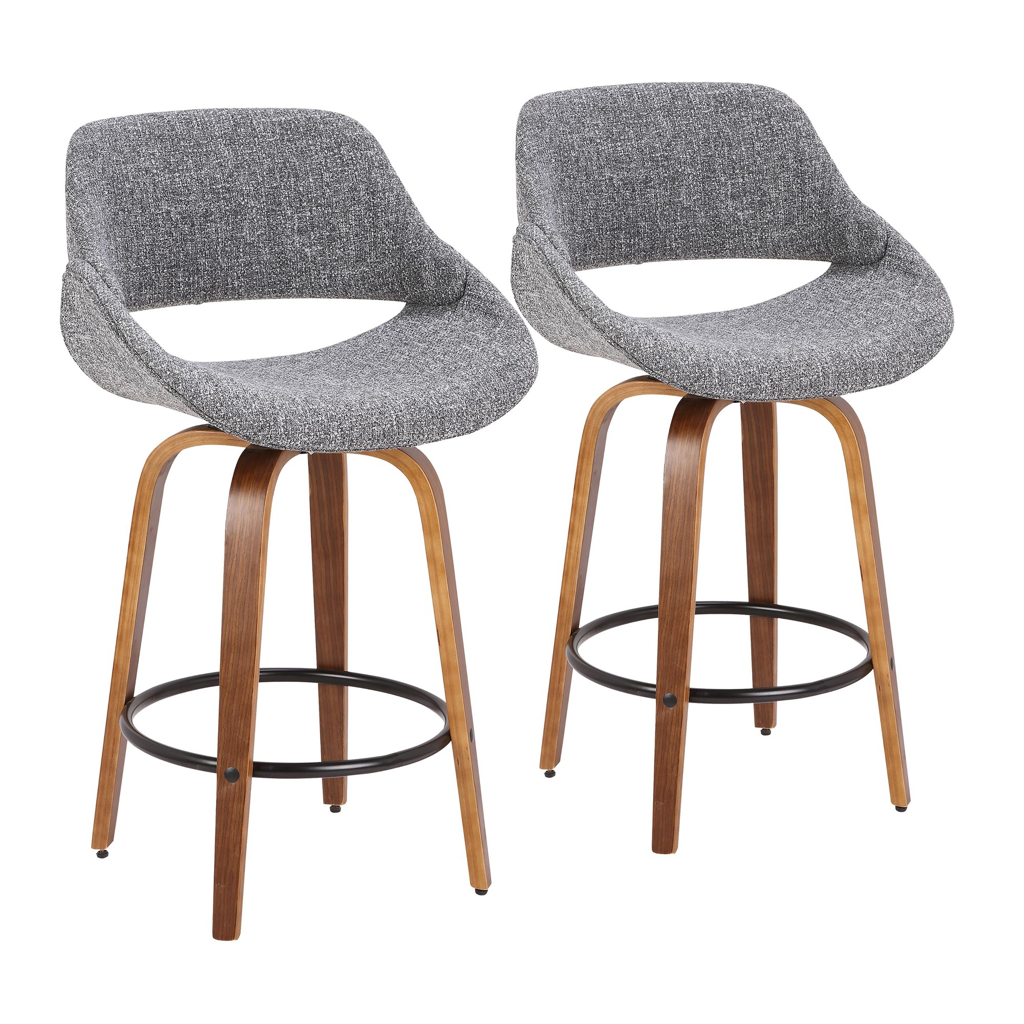 Fabrico 26-Inch Walnut Grey Mid-Century Modern Counter Stool (Set of 2) 2 Fabrico 26-Inch Walnut Grey Mid-Century Modern Counter Stool (Set of 2) - Image 2