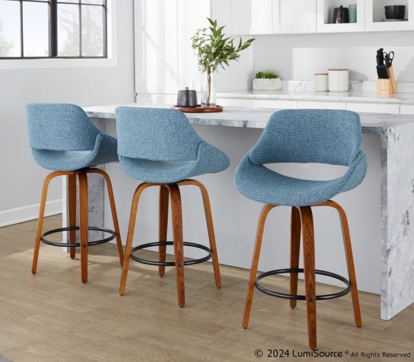 Fabrico 26 Mid Century Modern Blue Counter Stool Set of 3 1
