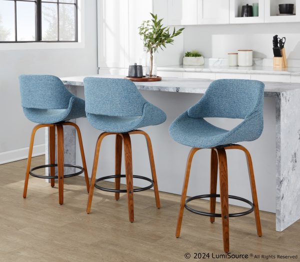 Fabrico 26 Mid Century Modern Blue Counter Stool Set of 3 2