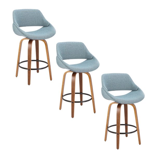 Fabrico 26 Mid Century Modern Blue Counter Stool Set of 3 3