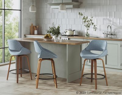 Fabrico 26 Mid-Century Modern Blue Counter Stool (Set of 3)