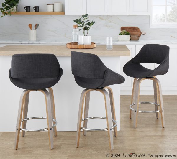 Fabrico 26 Mid Century Modern Swivel Counter Stools Grey Set of 2 1