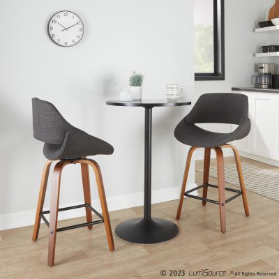 Fabrico 26" Mid-Century Modern Swivel Counter Stools in Walnut and Charcoal with Footrest (Set of 2) (Set of 2)