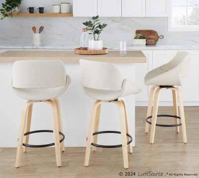 Fabrico 26" Mid-Century Swivel Counter Stools in Cream (Set of 2) (Set of 2)