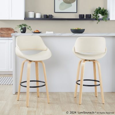Fabrico 30 Contemporary Cream Swivel Barstools (Set of 2)