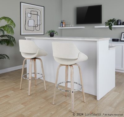 Fabrico 30 Cream Noise Contemporary Swivel Barstools (Set of 2)