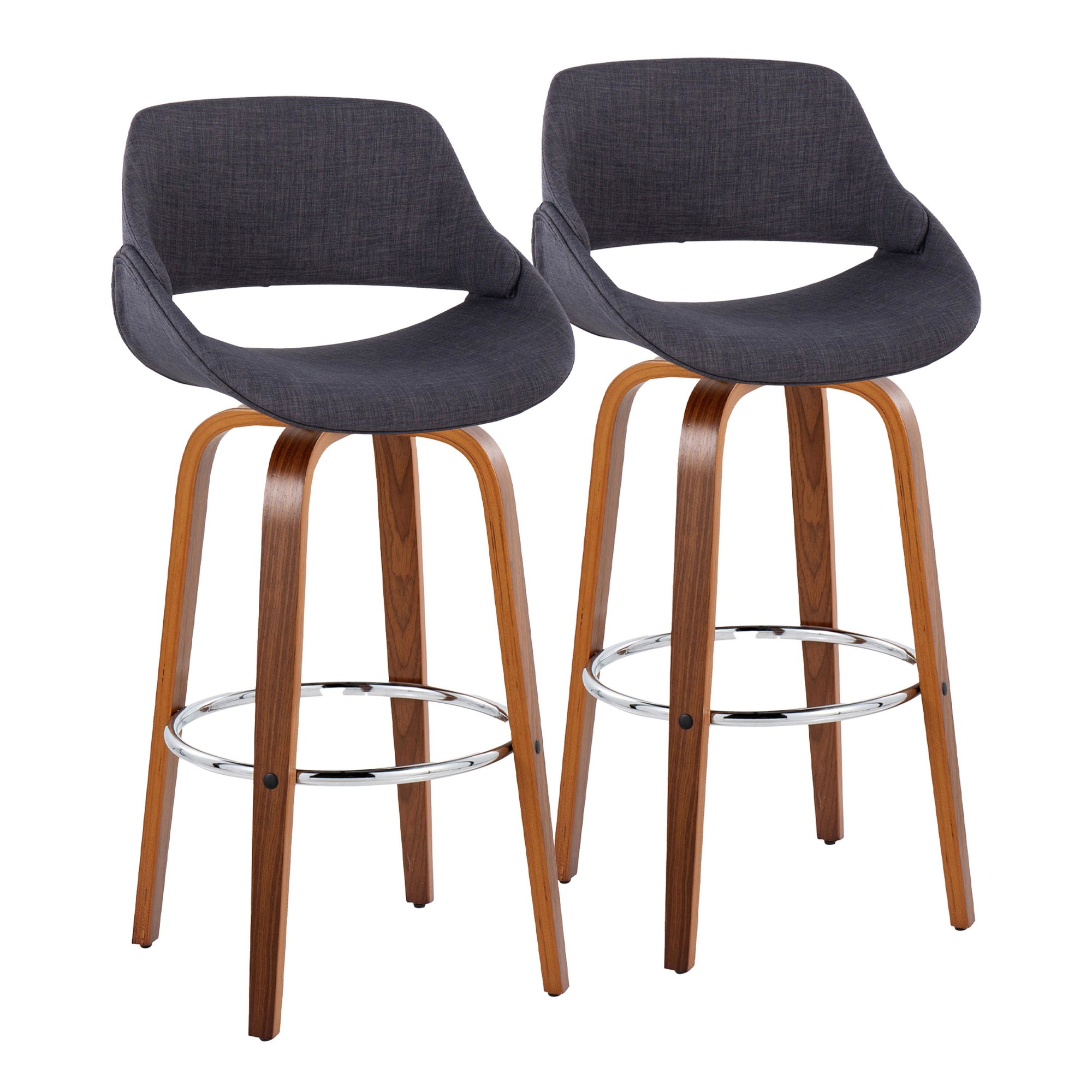 Fabrico 30-Inch Mid-Century Modern Swivel Barstool in Walnut and Charcoal Fabric (Set of 2) (Set of 2) 3 Fabrico 30-Inch Mid-Century Modern Swivel Barstool in Walnut and Charcoal Fabric (Set of 2) (Set of 2) - Image 3