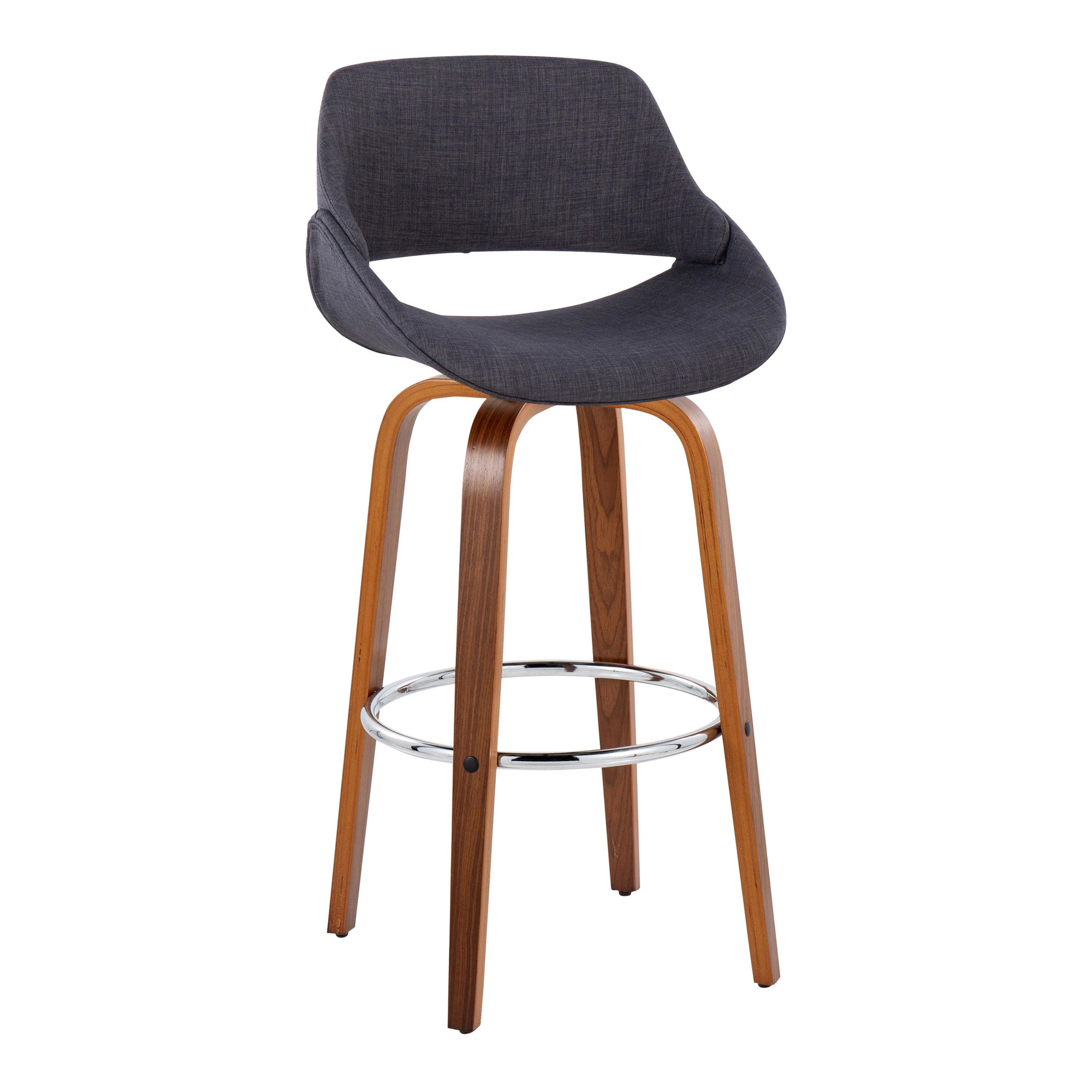 Fabrico 30-Inch Mid-Century Modern Swivel Barstool in Walnut and Charcoal Fabric (Set of 2) (Set of 2) 4 Fabrico 30-Inch Mid-Century Modern Swivel Barstool in Walnut and Charcoal Fabric (Set of 2) (Set of 2) - Image 4