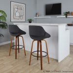 Fabrico 30-Inch Mid-Century Modern Swivel Barstools in Walnut and Charcoal Fabric (Set of 2) (Set of 2) 10 Fabrico 30-Inch Mid-Century Modern Swivel Barstools in Walnut and Charcoal Fabric (Set of 2) (Set of 2)