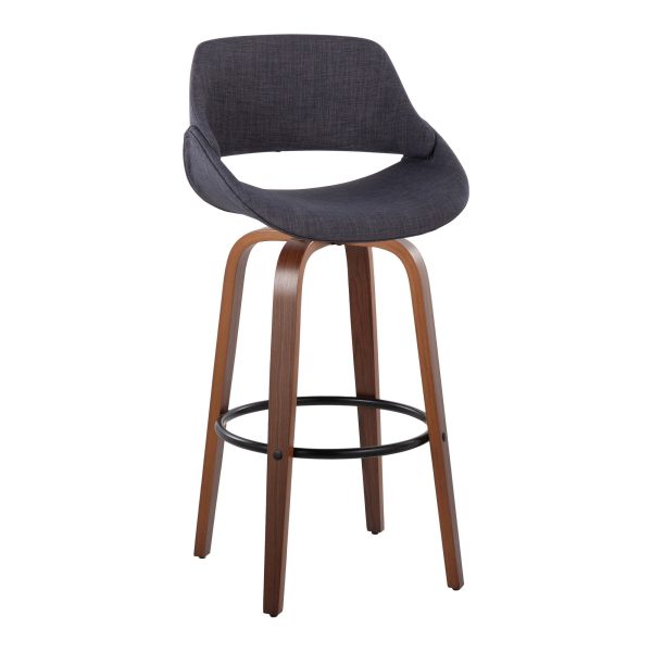 Fabrico 30 Inch Mid Century Modern Swivel Barstools in Walnut and Charcoal Fabric Set of 2 Set of 2 3