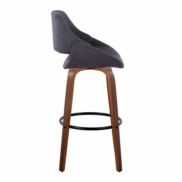Fabrico 30 Inch Mid Century Modern Swivel Barstools in Walnut and Charcoal Fabric Set of 2 Set of 2 4