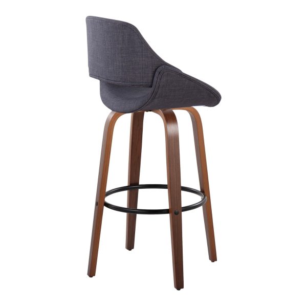 Fabrico 30 Inch Mid Century Modern Swivel Barstools in Walnut and Charcoal Fabric Set of 2 Set of 2 5