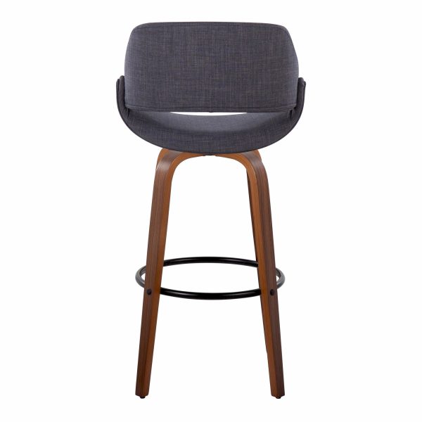 Fabrico 30 Inch Mid Century Modern Swivel Barstools in Walnut and Charcoal Fabric Set of 2 Set of 2 6