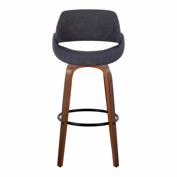Fabrico 30 Inch Mid Century Modern Swivel Barstools in Walnut and Charcoal Fabric Set of 2 Set of 2 7