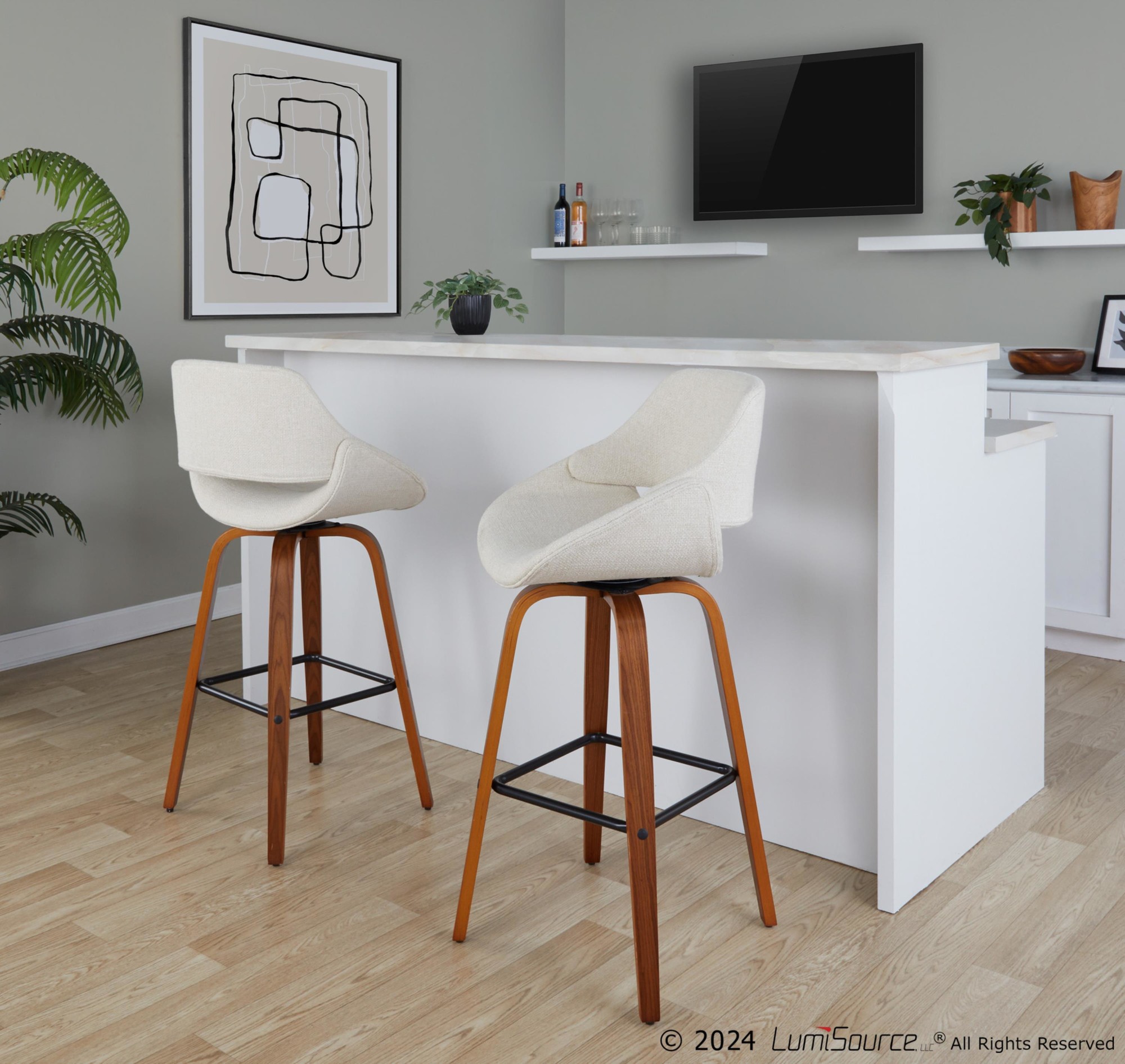 Fabrico 30" Mid-Century Barstool with Swivel in Walnut (Set of 2) (Set of 2) 2 Fabrico 30" Mid-Century Barstool with Swivel in Walnut (Set of 2) (Set of 2) - Image 2