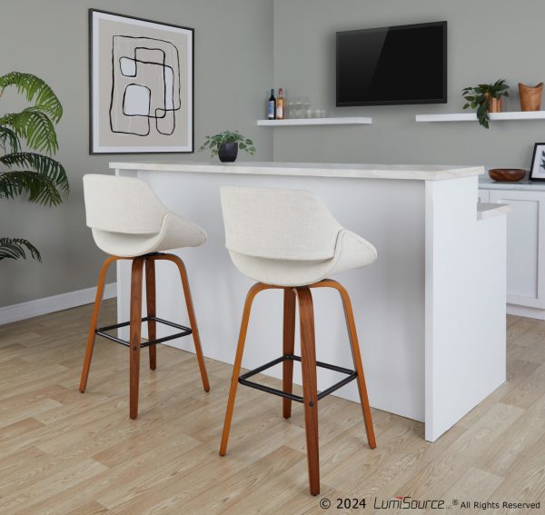 Fabrico 30 Mid Century Barstool with Swivel in Walnut Set of 2 Set of 2