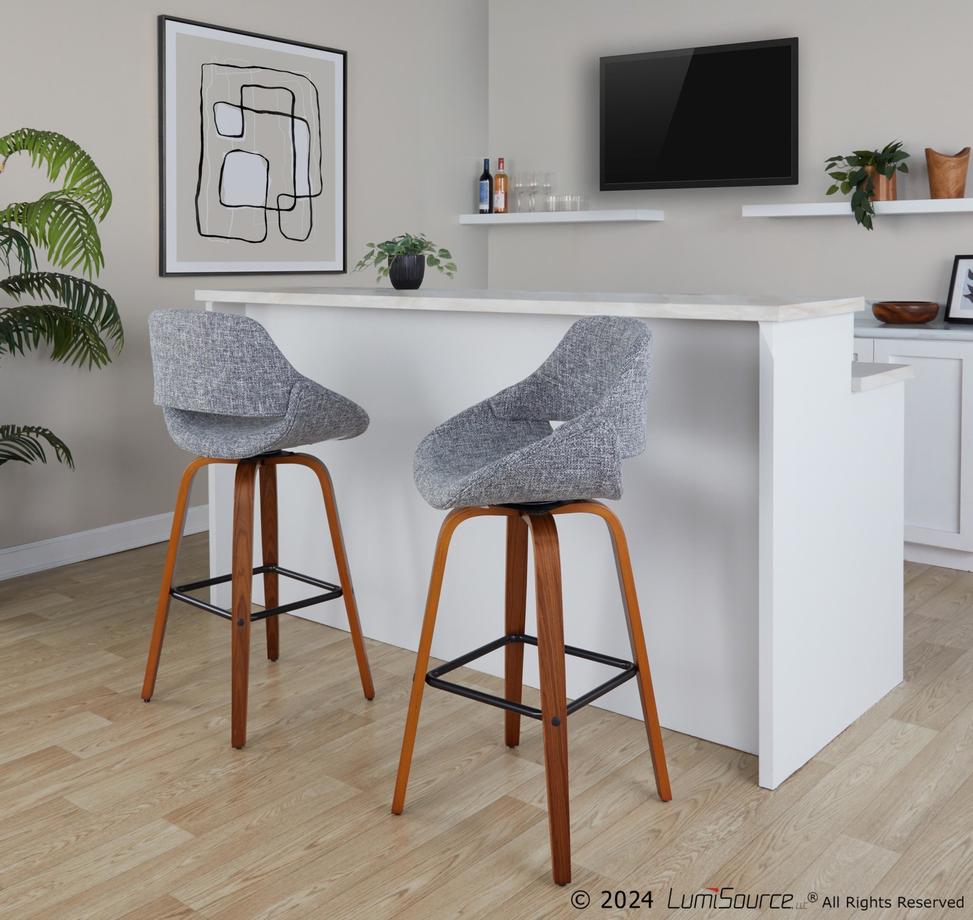 Fabrico 30 Mid-Century Grey Swivel Barstool (Set of 2) 2 Fabrico 30 Mid-Century Grey Swivel Barstool (Set of 2) - Image 2
