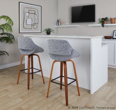 Fabrico 30 Mid-Century Grey Swivel Barstool (Set of 2)