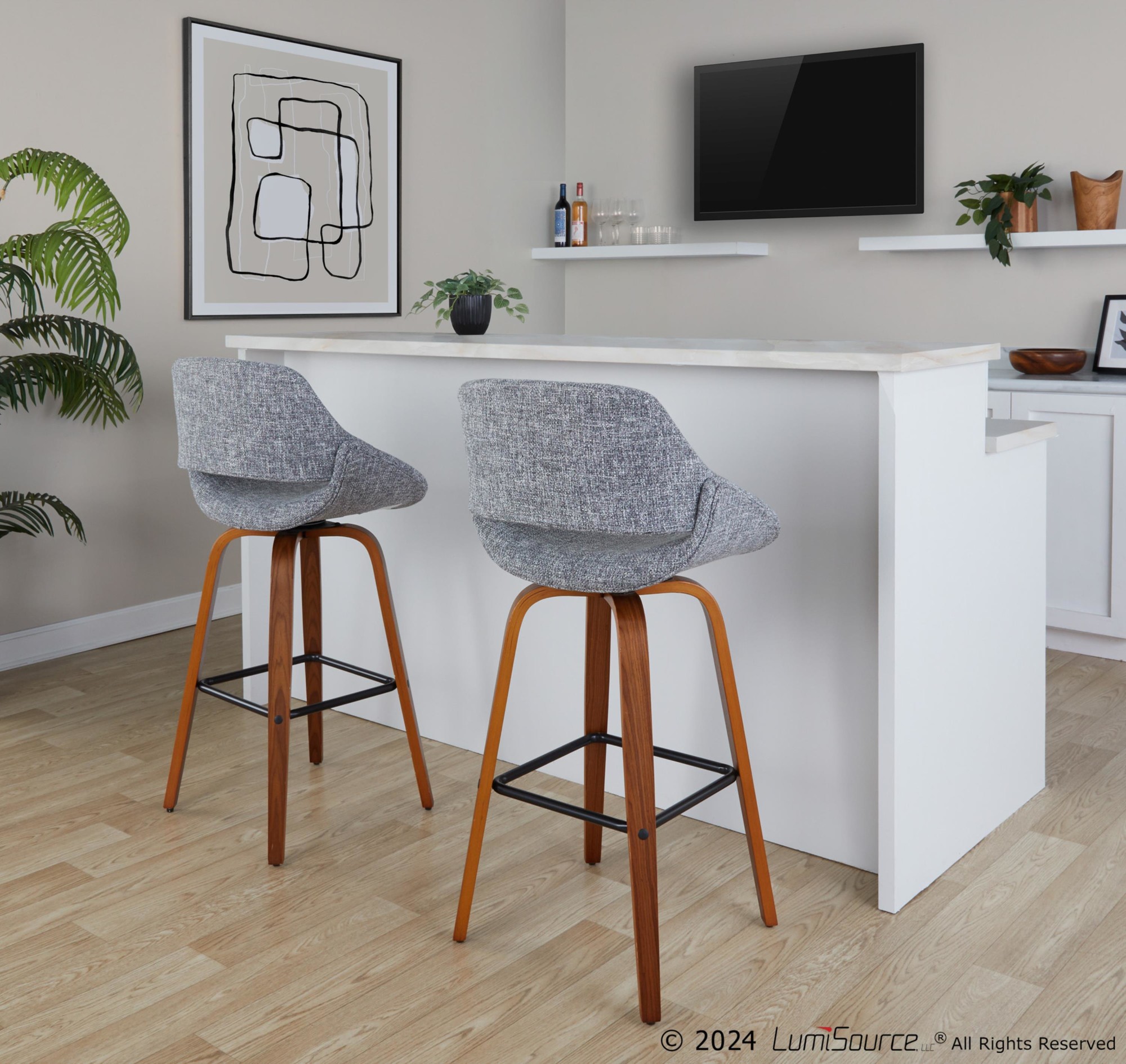 Fabrico 30 Mid-Century Grey Swivel Barstool (Set of 2) 1 Fabrico 30 Mid-Century Grey Swivel Barstool (Set of 2)