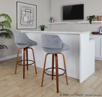 Fabrico 30 Mid-Century Grey Swivel Barstools (Set of 2)