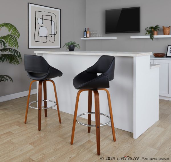 Fabrico 30 Mid Century Modern Black Swivel Barstools Set of 2 1