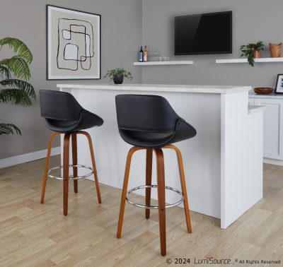 Fabrico 30 Mid-Century Modern Black Swivel Barstools (Set of 2)