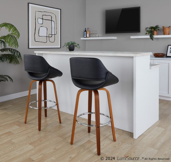 Fabrico 30 Mid Century Modern Black Swivel Barstools Set of 2