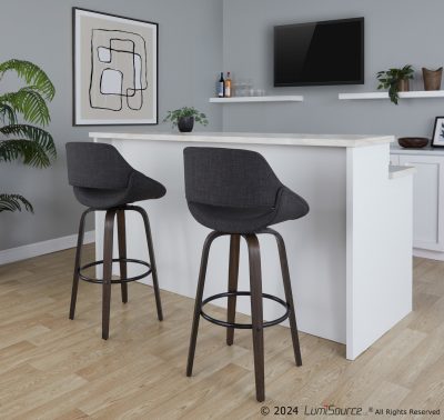Fabrico 30 Mid-Century Modern Charcoal Barstools (Set of 2)